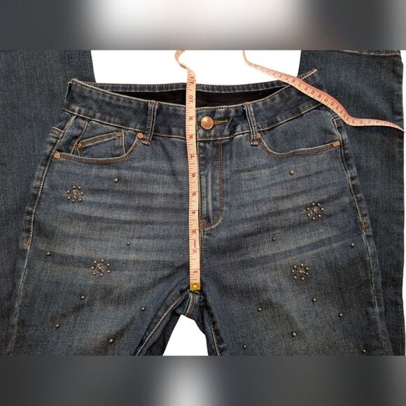 Chico's Dark Blue Denim Gray Beaded Y2K Midrise Ankle Jeans Women's Size 4R - Picture 10 of 12